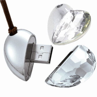 লুকানো চিপ জুয়েলারি স্টাইল হার্ট USB ফ্ল্যাশ ড্রাইভ ক্রিস্টাল মেটাল 64GB