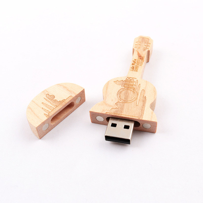 15MB/S 32GB 128GB কাঠের ফ্ল্যাশ ড্রাইভ গিটার আকৃতির মেমরি I দ্রুত গতি